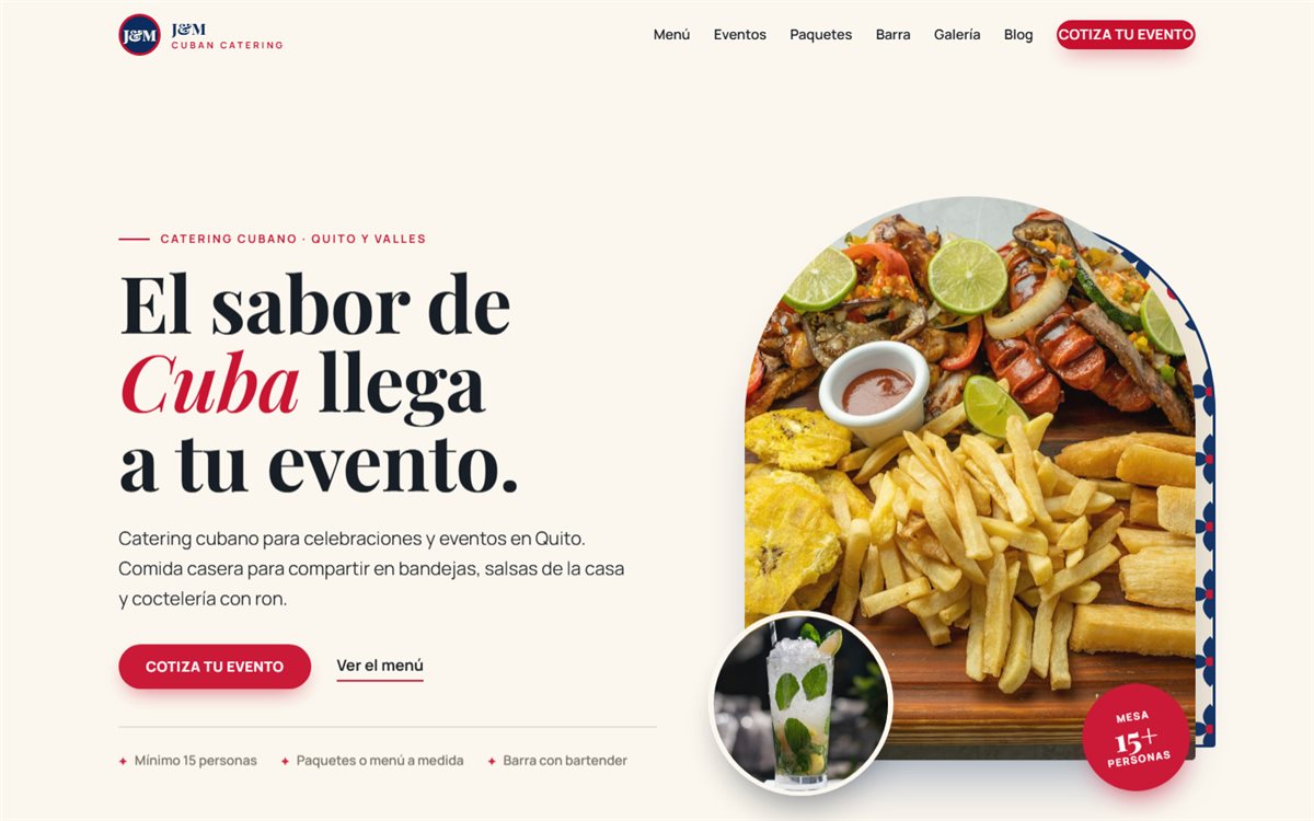 Vista previa del sitio web de J&M Cuban Catering