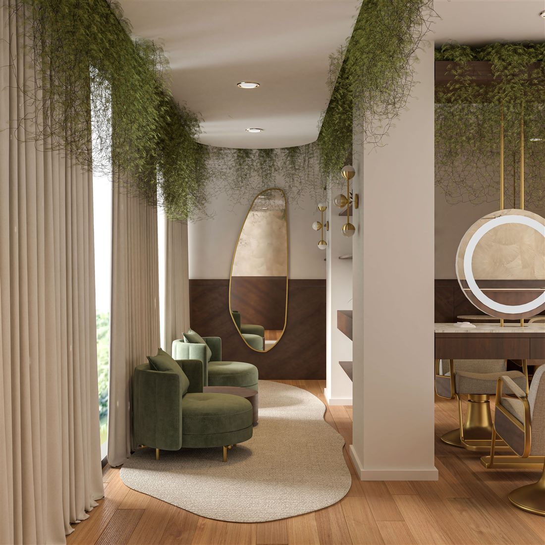 Sala de espera y tocador del spa, cálida y luminosa